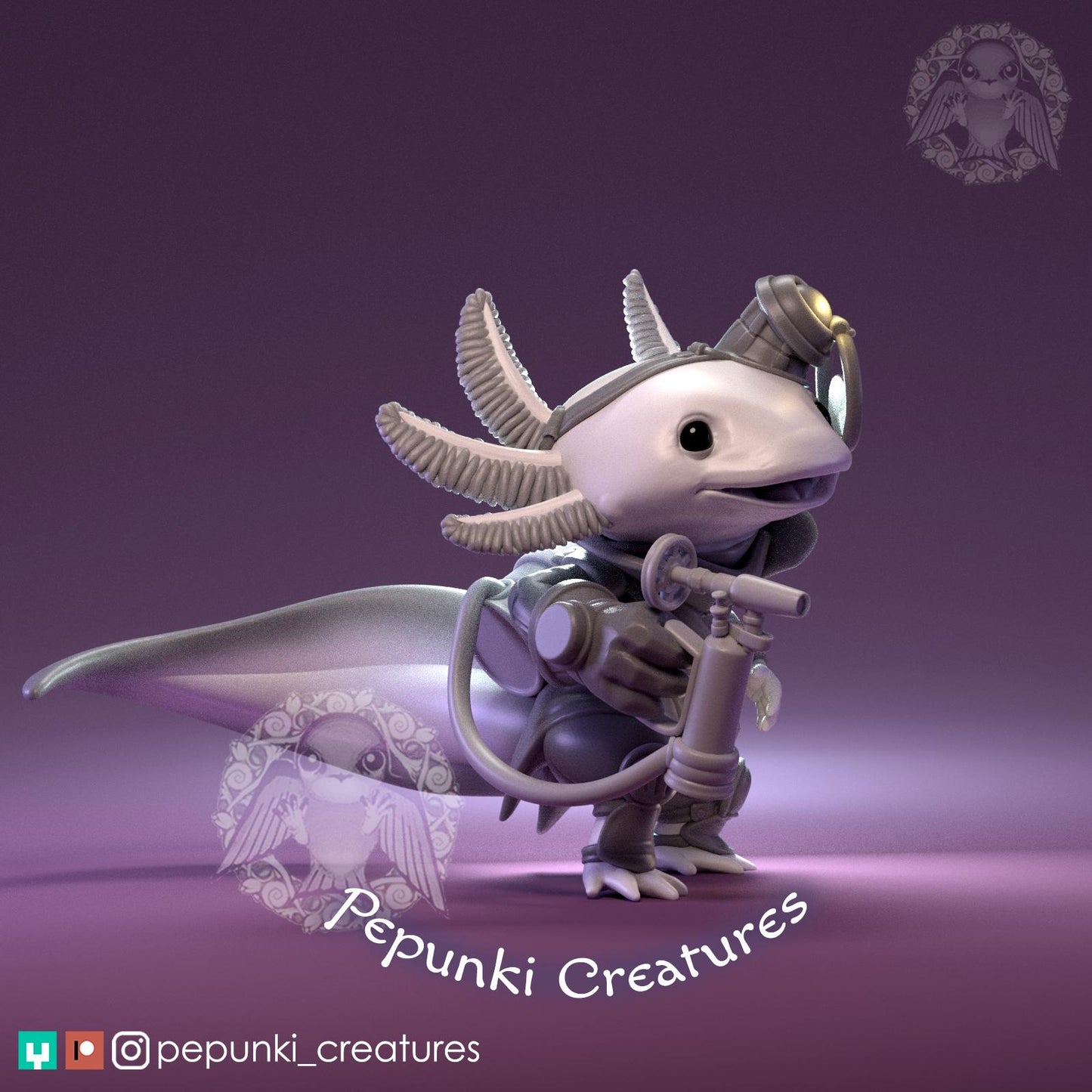 Steampunk Axolotl | Pepunki Creatures | UNPAINTED Miniature in Resin