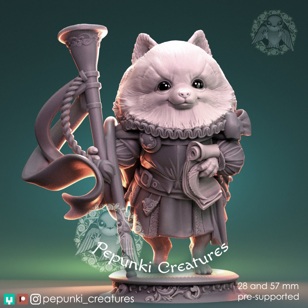 Pomeranian Spitz Dog Herald | Pepunki Creatures | UNPAINTED Miniature in Resin