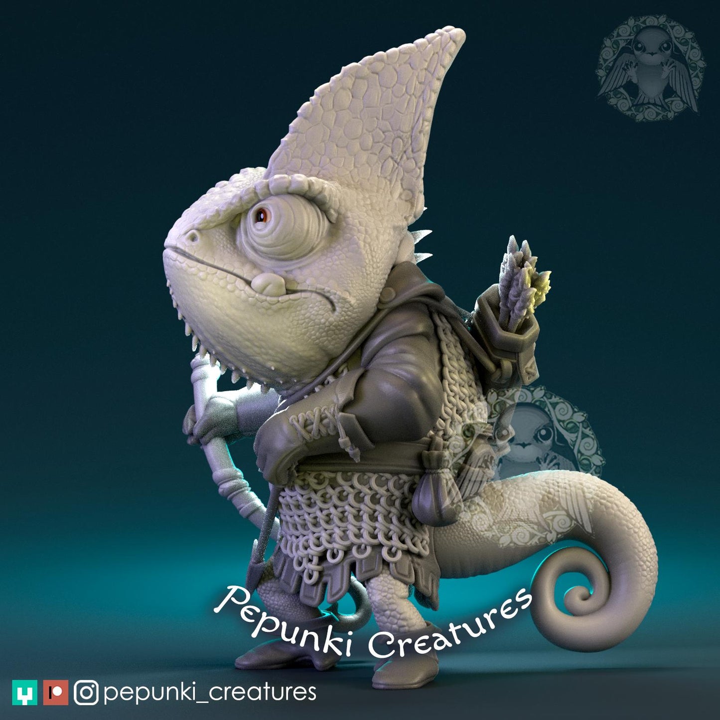Chameleon Archer | Pepunki Creatures | UNPAINTED Miniature in Resin
