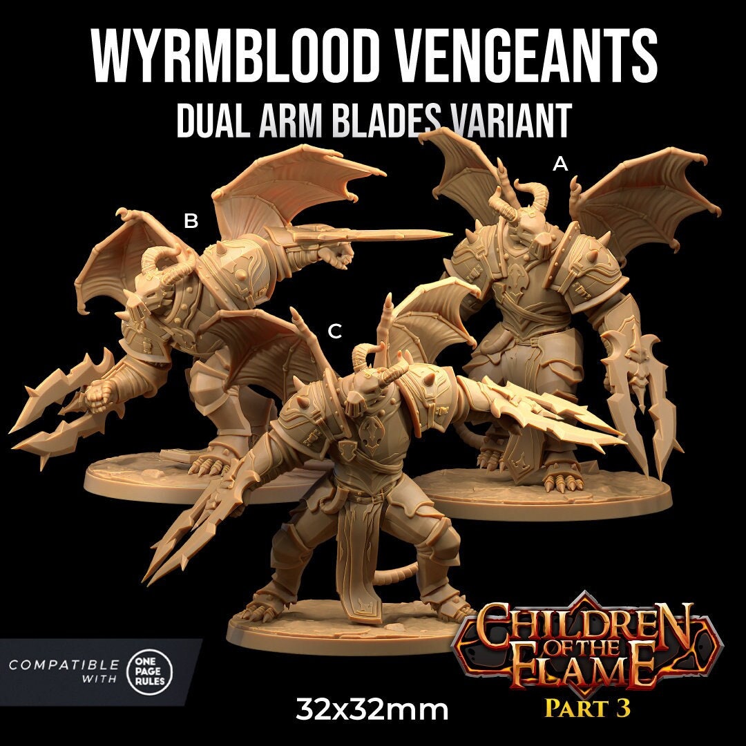 Wyrmblood Vengeants (3 poses + 4 weapons) | Children of the Flame Part 3 | One Page Rules Compatible | Dragon Trappers Lodge