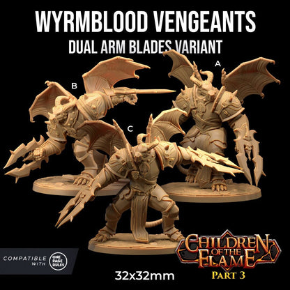 Wyrmblood Vengeants (3 poses + 4 weapons) | Children of the Flame Part 3 | One Page Rules Compatible | Dragon Trappers Lodge