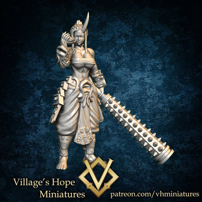 Oni Girl with Tetsubo | Monster Girl | Village's Hope Miniatures | UNPAINTED Miniature in Resin