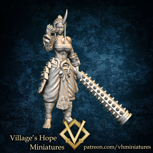 Oni Girl with Tetsubo | Monster Girl | Village's Hope Miniatures | UNPAINTED Miniature in Resin