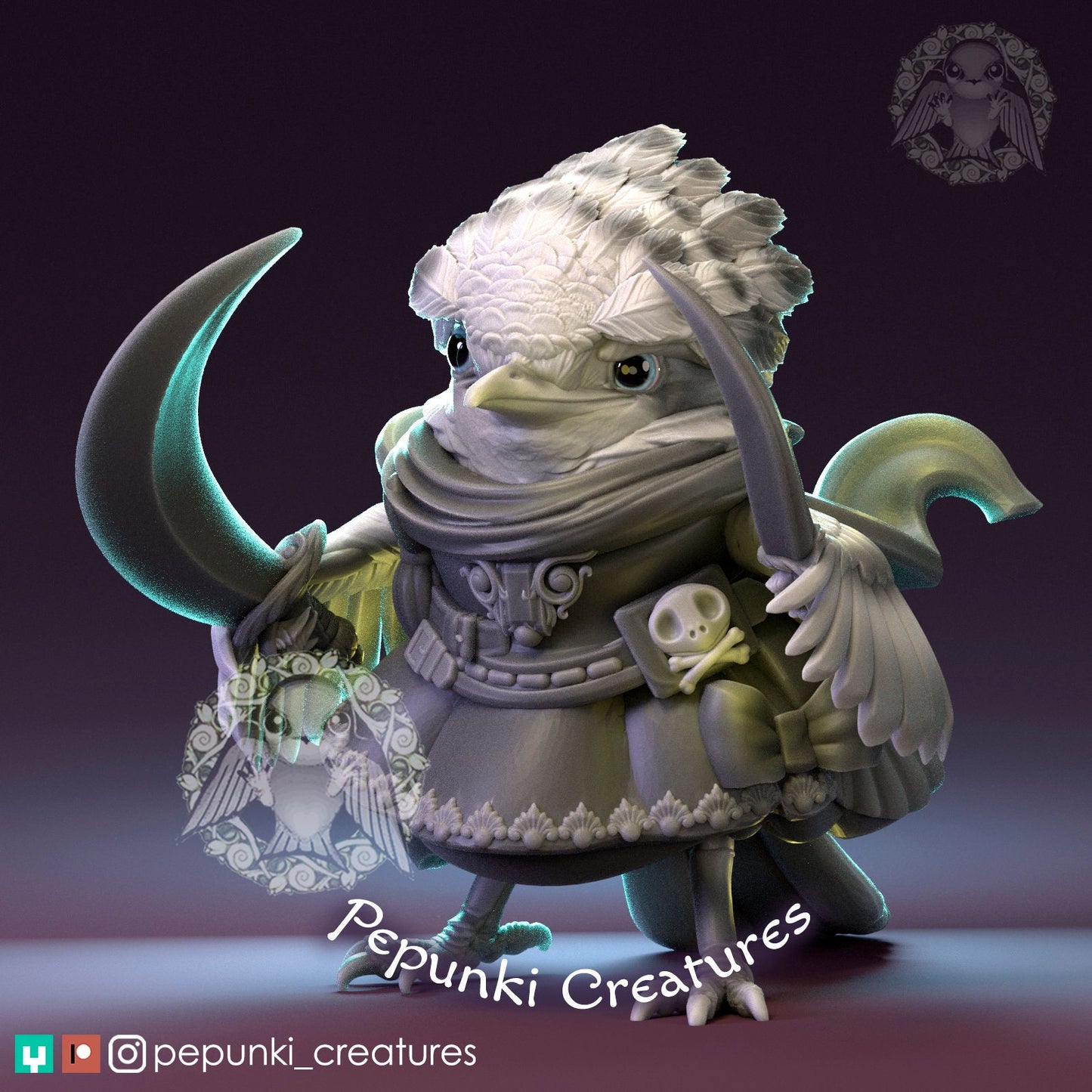 Flycatcher Lady Pirate | Scale Crested Pygmy Tyrant | Pepunki Creatures | UNPAINTED Miniature in Resin