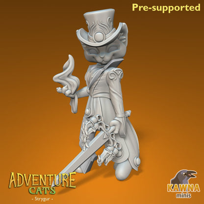 Strygur Sorcerer Cat - Female | Kawna | Adventure Cats | UNPAINTED Miniature in Resin