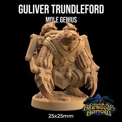 Guliver Trundleford, Mole Genius | The Critterfolk of Bluewoods Barrows | Dragon Trappers Lodge | UNPAINTED Miniature in Resin