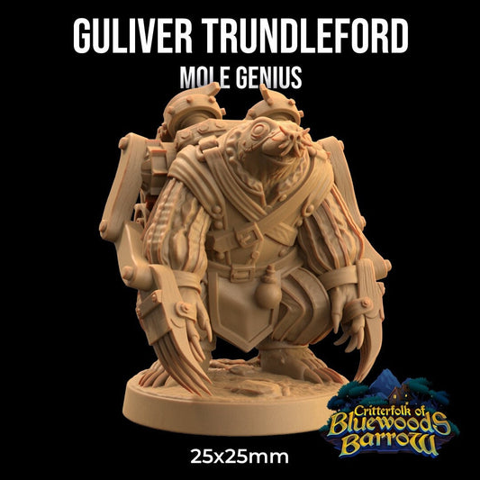 Guliver Trundleford, Mole Genius | The Critterfolk of Bluewoods Barrows | Dragon Trappers Lodge | UNPAINTED Miniature in Resin