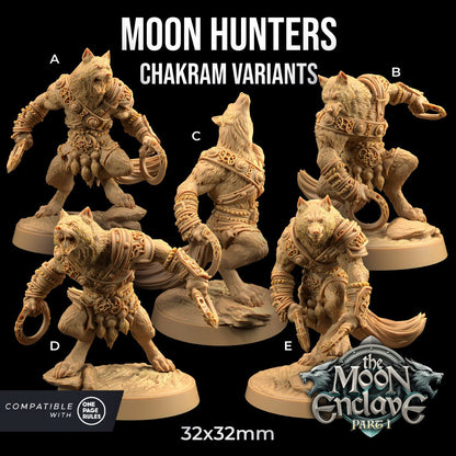 Moon Hunters (5 versions + weapon variants) | The Moon Enclave | Dragon Trappers Lodge | UNPAINTED Miniature in Resin
