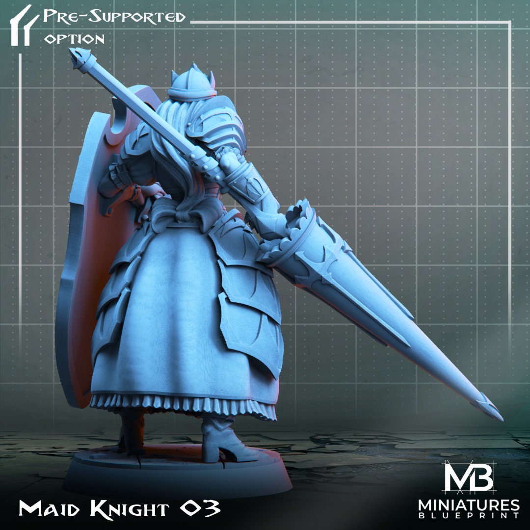 Maid Knight (3 versions) | Miniatures Blueprint | UNPAINTED Miniature in Resin