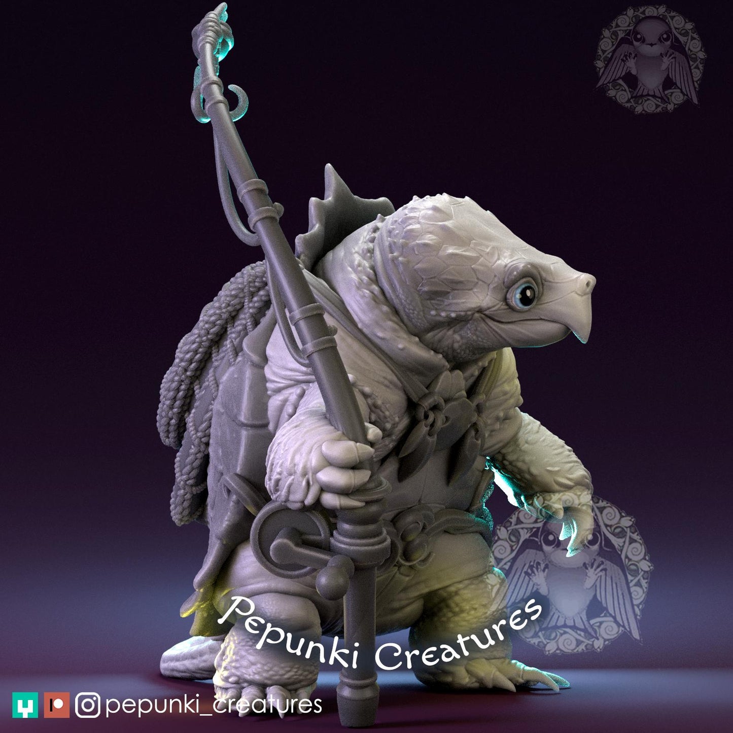 Snapping Turtle Fisherman | Pepunki Creatures | UNPAINTED Miniature in Resin