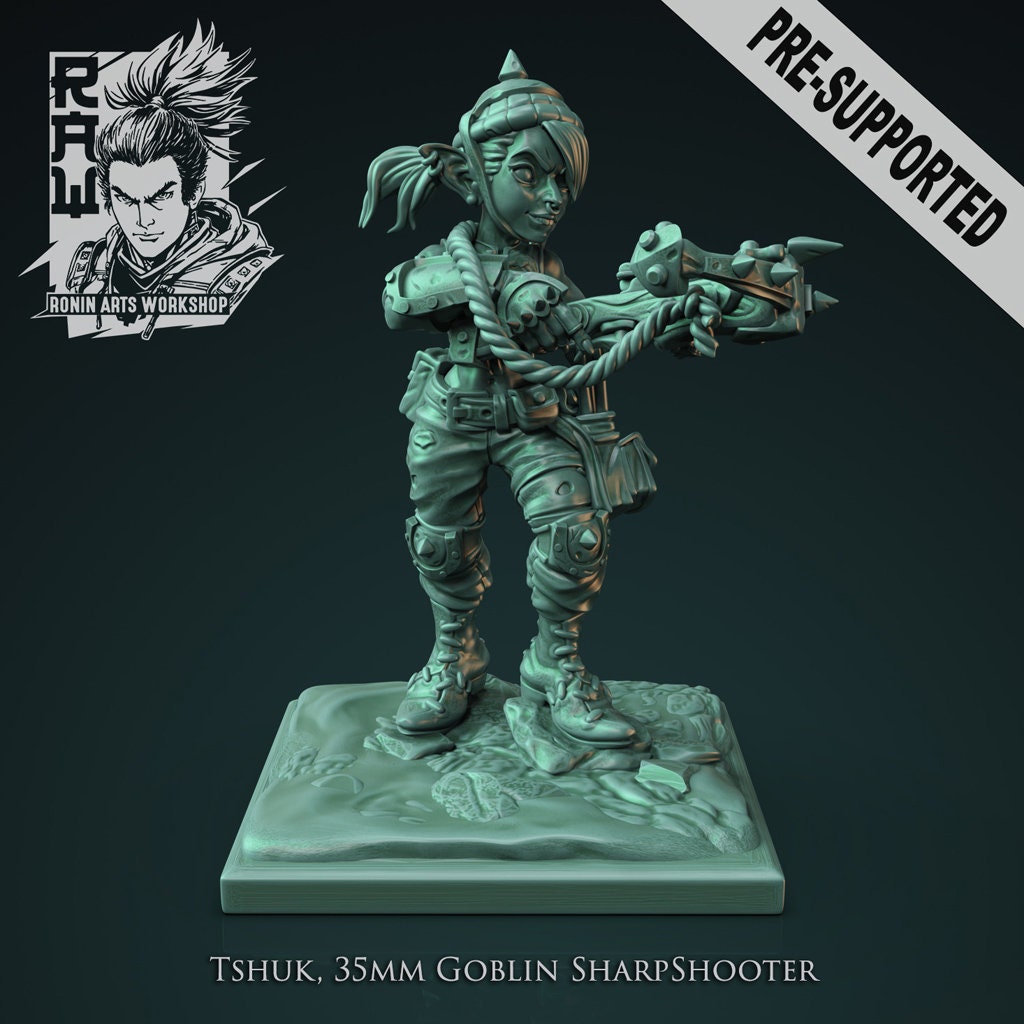 Tshuk, Female Goblin Sharpshooter | Ronin Arts Workshop | UNPAINTED Miniature in Resin