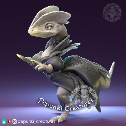 Dilophosaur Wizardess | Pepunki Creatures | UNPAINTED Miniature in Resin