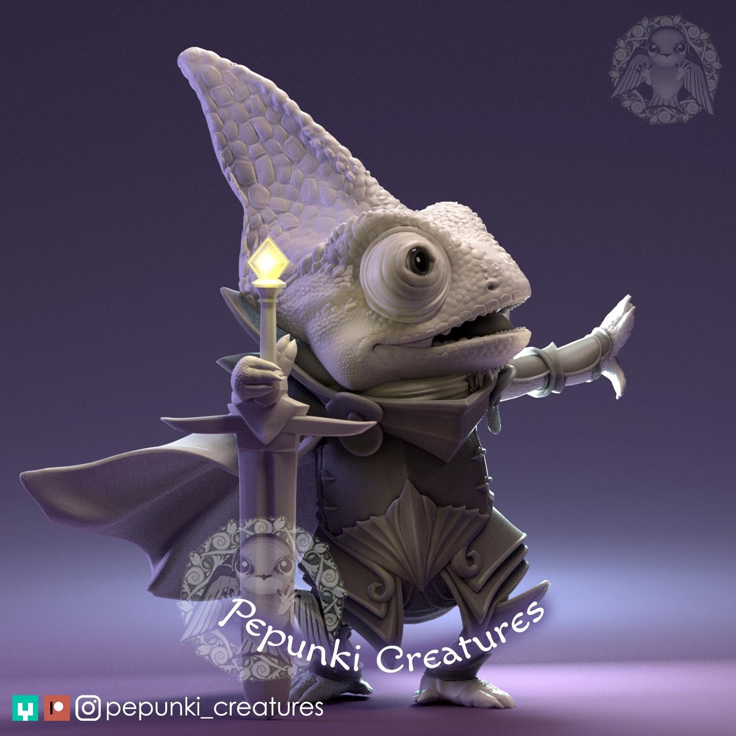 Chameleon Knight | Pepunki Creatures | UNPAINTED Miniature in Resin