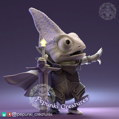 Chameleon Knight | Pepunki Creatures | UNPAINTED Miniature in Resin