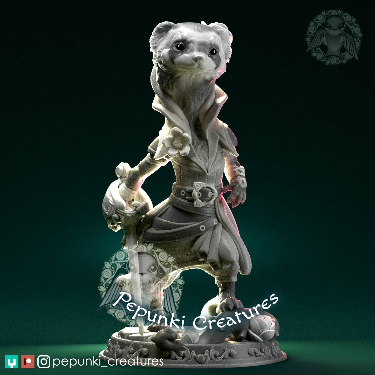 Ferret Rogue Lady | Pepunki Creatures | UNPAINTED Miniature in Resin