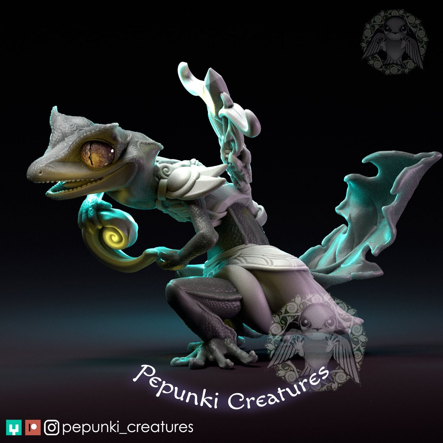 Satanic Leaf Gecko Sorceress | Pepunki Creatures | UNPAINTED Miniature in Resin