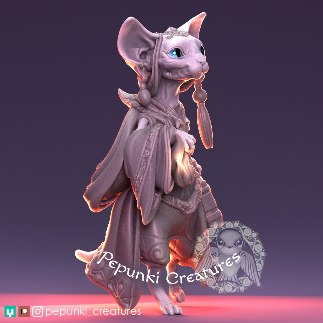 Sphynx Cat Mage | Pepunki Creatures | UNPAINTED Miniature in Resin