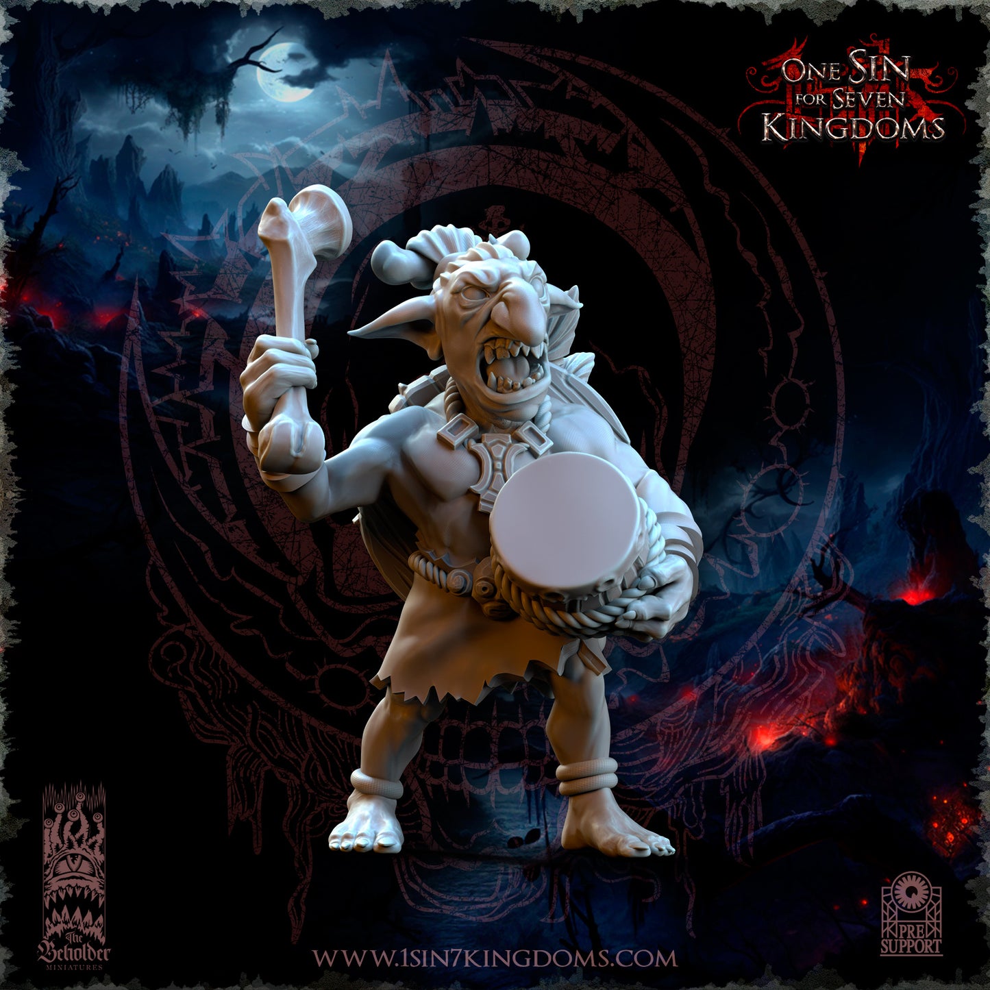 Black Horde Goblins Jungle Warriors Command Group| Beholder Miniatures | UNPAINTED Miniature in Resin