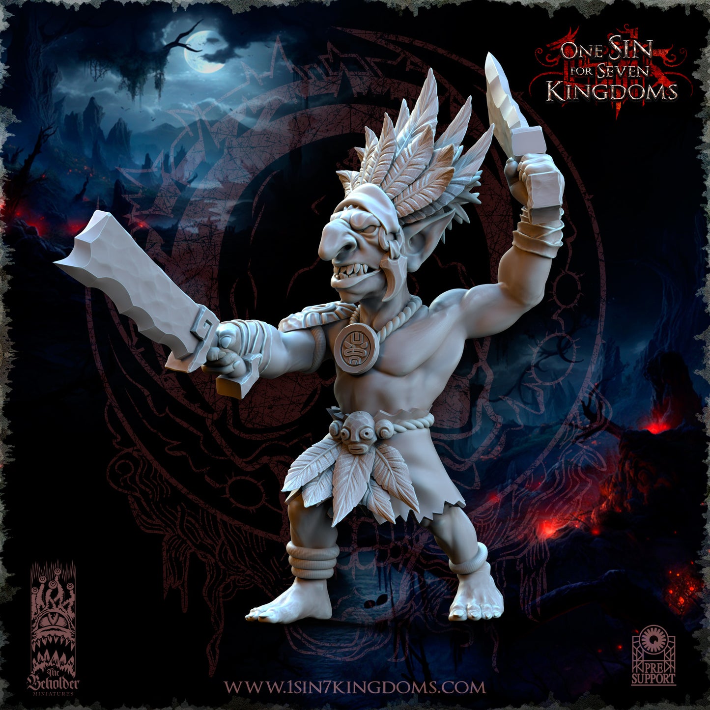 Black Horde Goblins Jungle Warriors Command Group| Beholder Miniatures | UNPAINTED Miniature in Resin