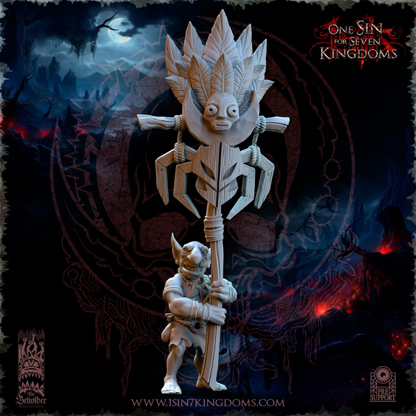 Black Horde Goblins Jungle Warriors Command Group| Beholder Miniatures | UNPAINTED Miniature in Resin