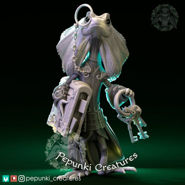 Frilled Lizard Librarian | Pepunki Creatures | UNPAINTED Miniature in Resin