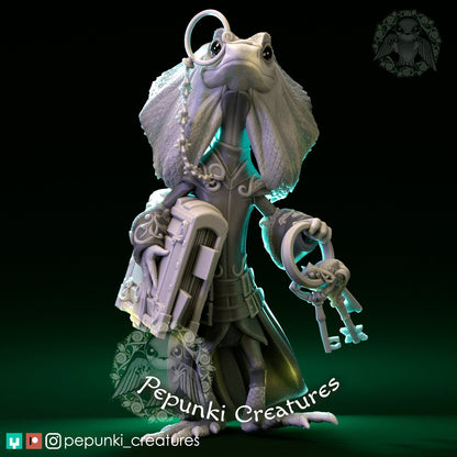 Frilled Lizard Librarian | Pepunki Creatures | UNPAINTED Miniature in Resin