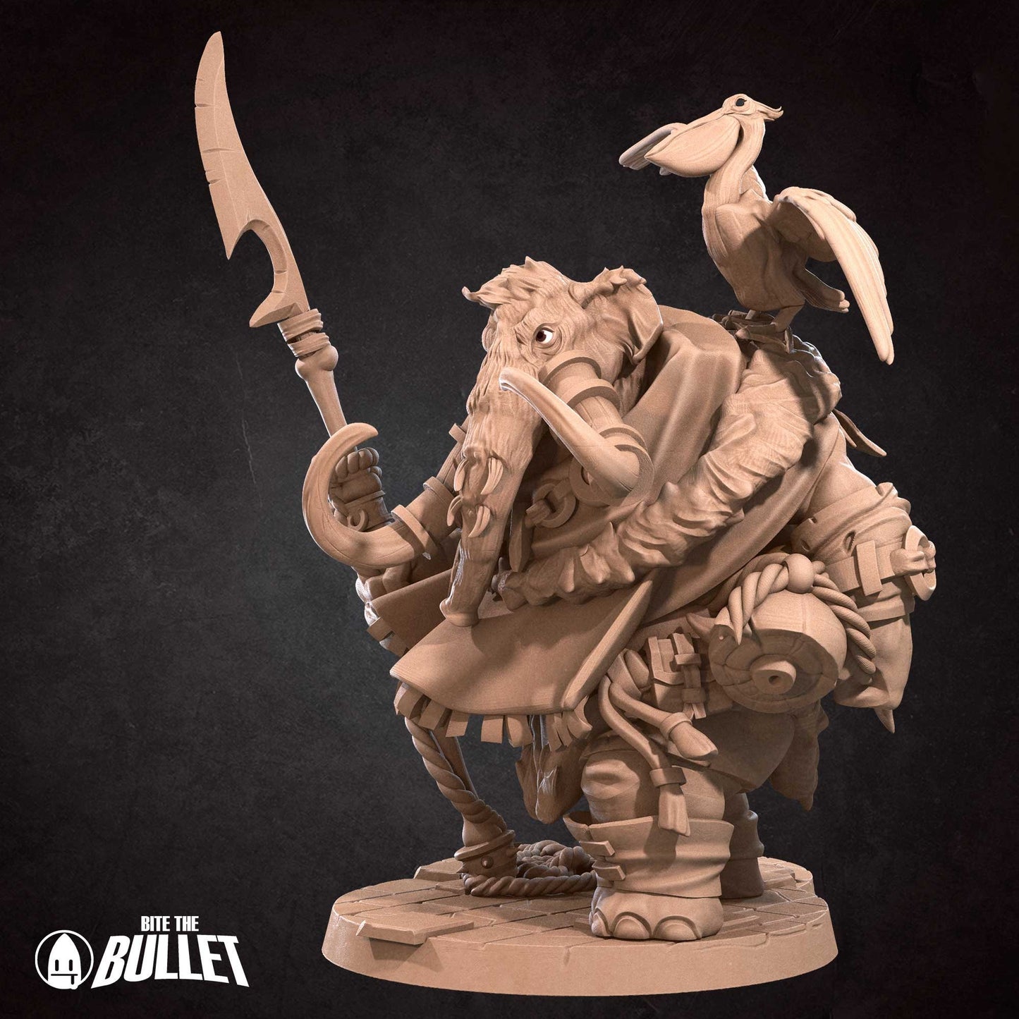 Odron, the Loxodon Hunter + Pelican (2 versions) | Bite the Bullet | UNPAINTED Miniature in Resin