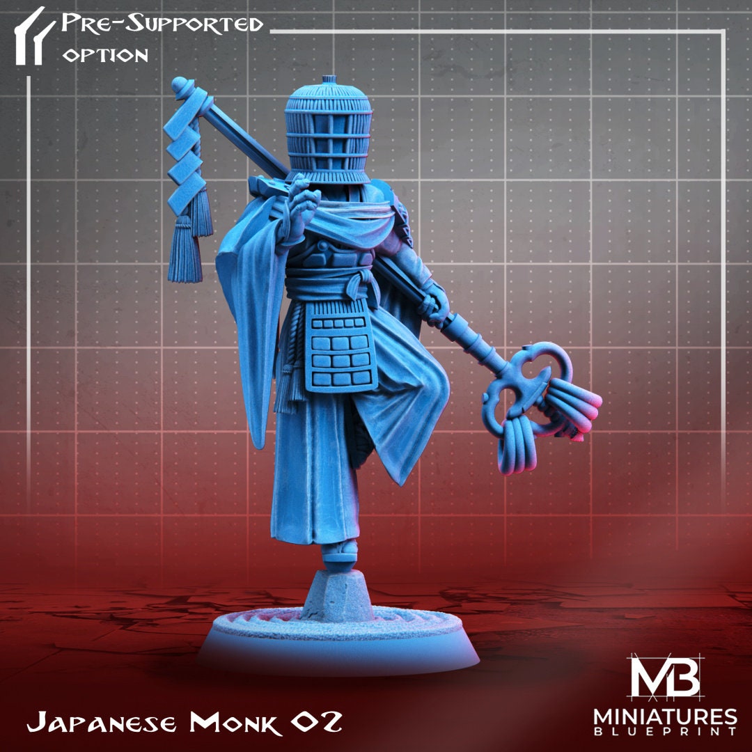 Japanese Monk (3 poses) | Miniatures Blueprint | UNPAINTED Miniature in Resin