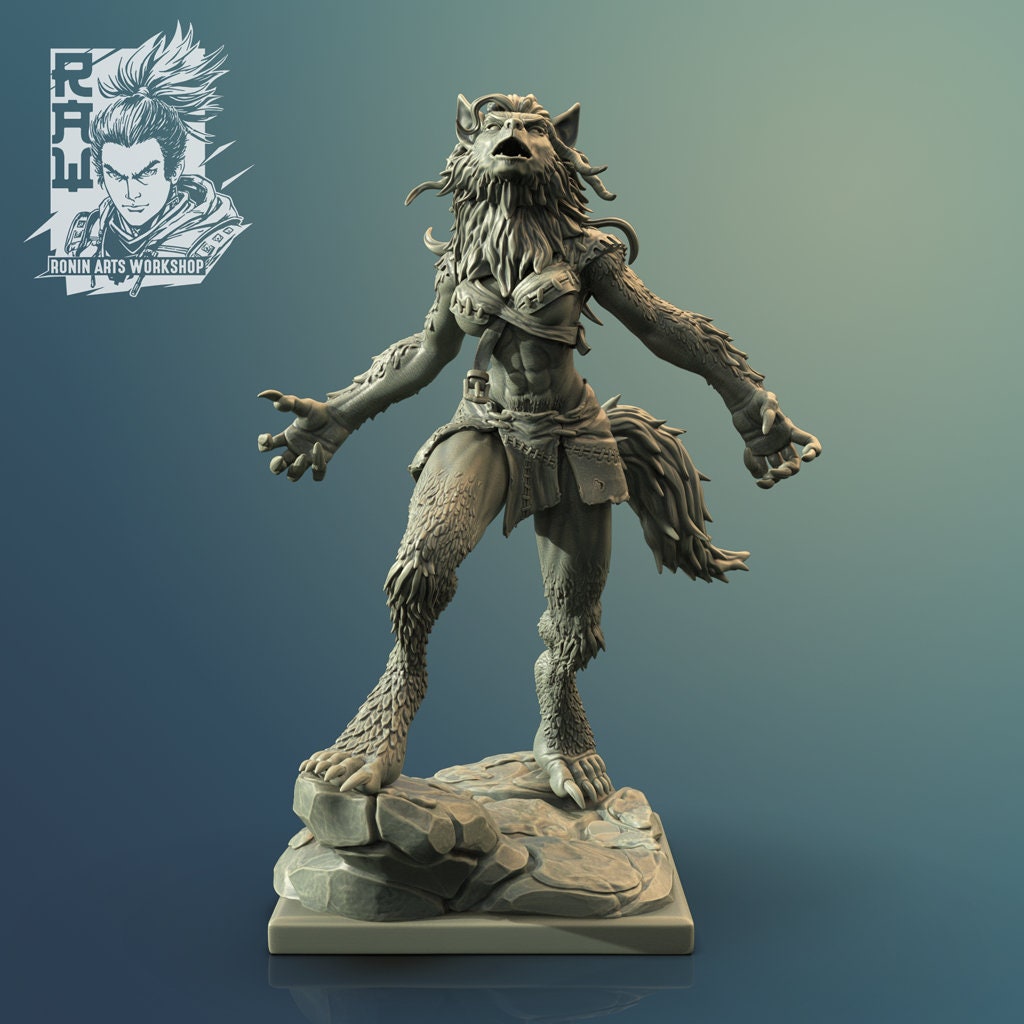 Nadia The Lycan Pathfinder (Dual-form Mini) | Ronin Arts Workshop | UNPAINTED Miniature in Resin