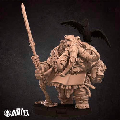 Odron, the Loxodon Hunter + Pelican (2 versions) | Bite the Bullet | UNPAINTED Miniature in Resin