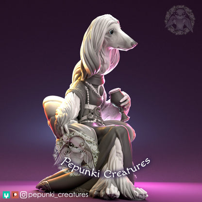 Afghan Hound Noble Lady | Pepunki Creatures | UNPAINTED Miniature in Resin