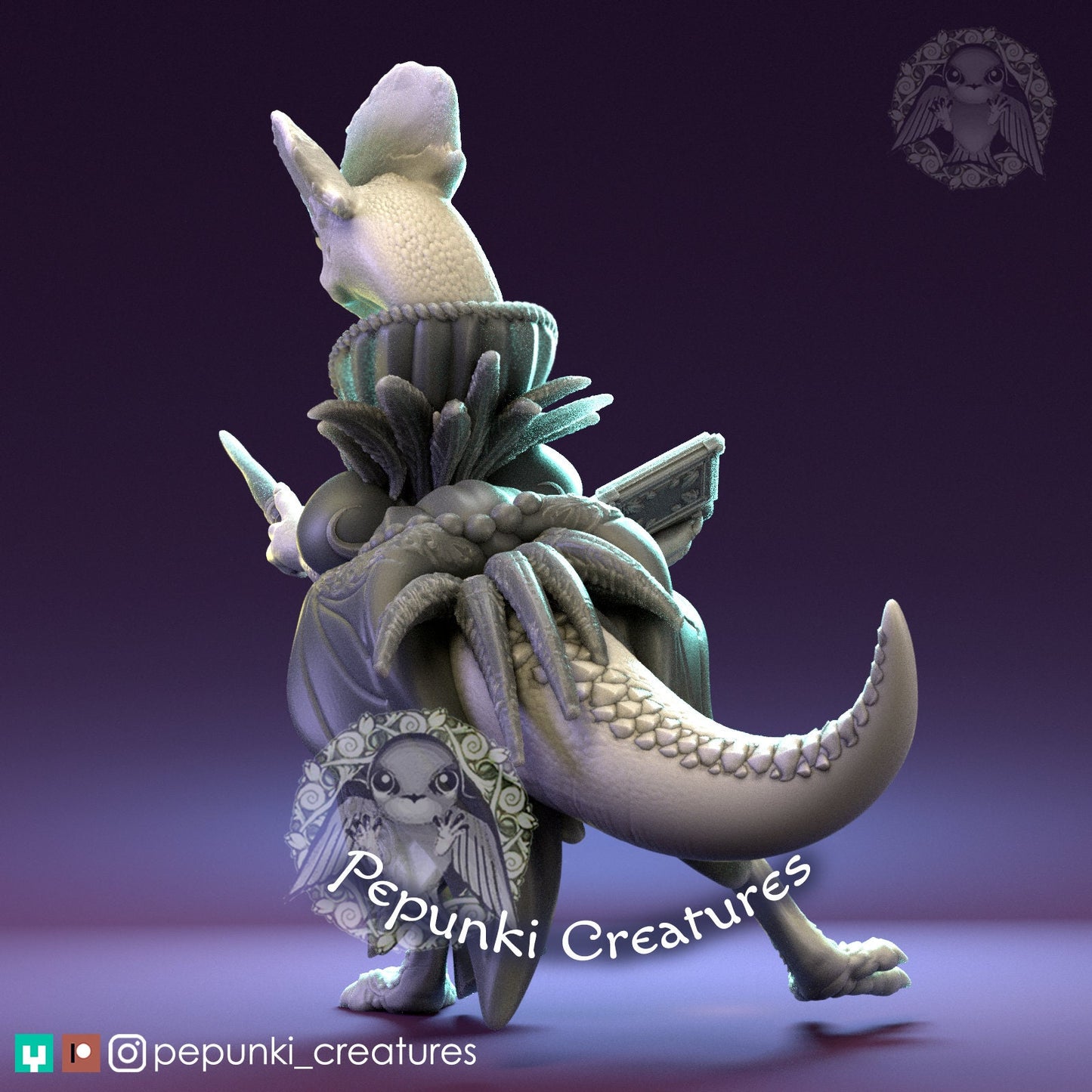 Dilophosaur Wizardess | Pepunki Creatures | UNPAINTED Miniature in Resin