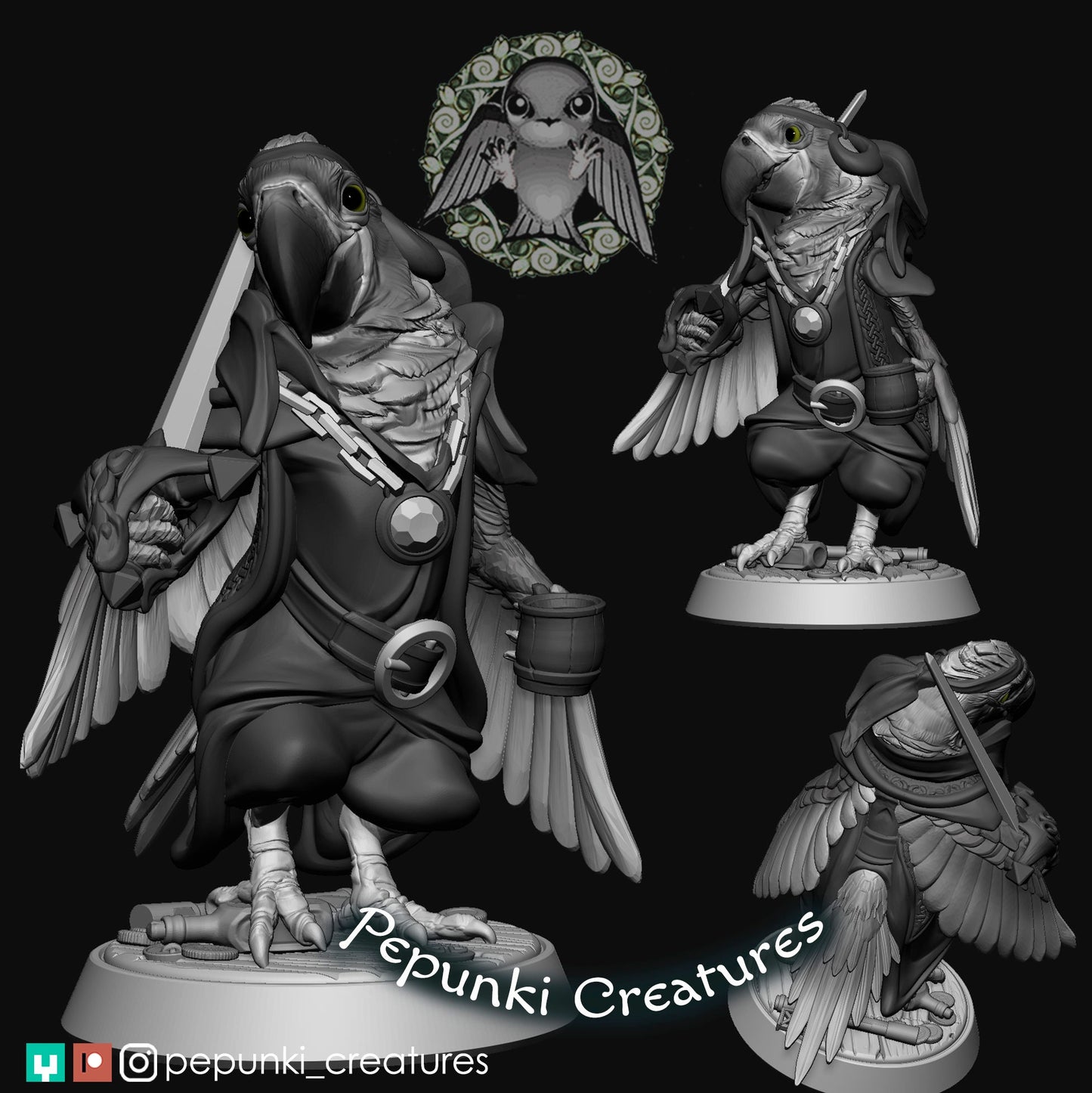 Macaw Pirate Bird | Pepunki Creatures | UNPAINTED Miniature in Resin