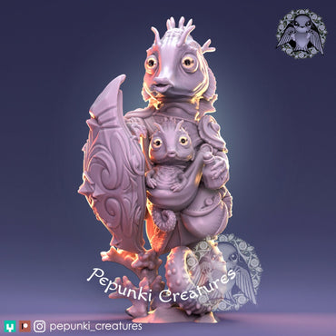 Seahorse Guardian with Baby | Pepunki Creatures | UNPAINTED Miniature in Resin