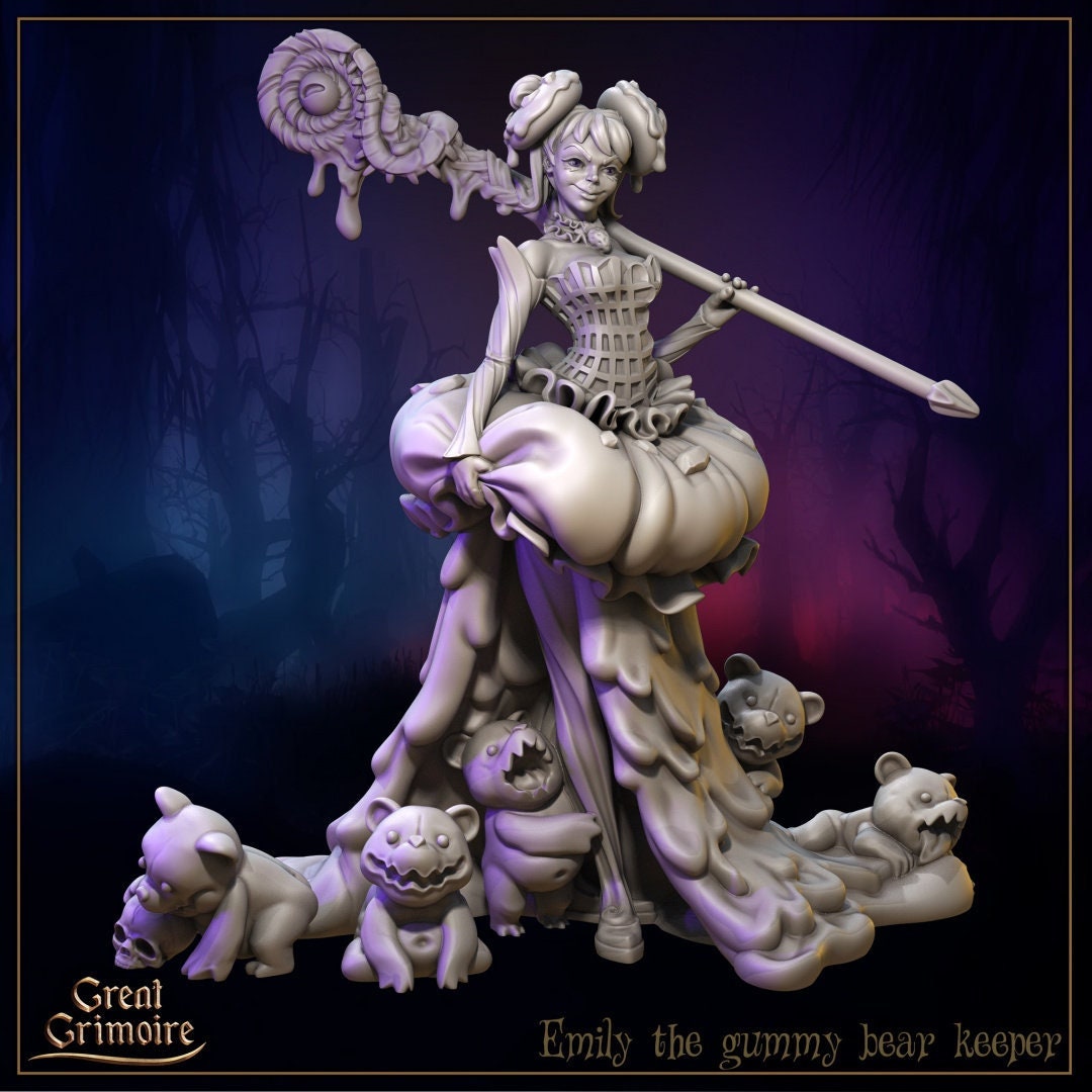Emily, the Gummy Bear Keeper | Great Grimoire | UNPAINTED Miniature in Resin