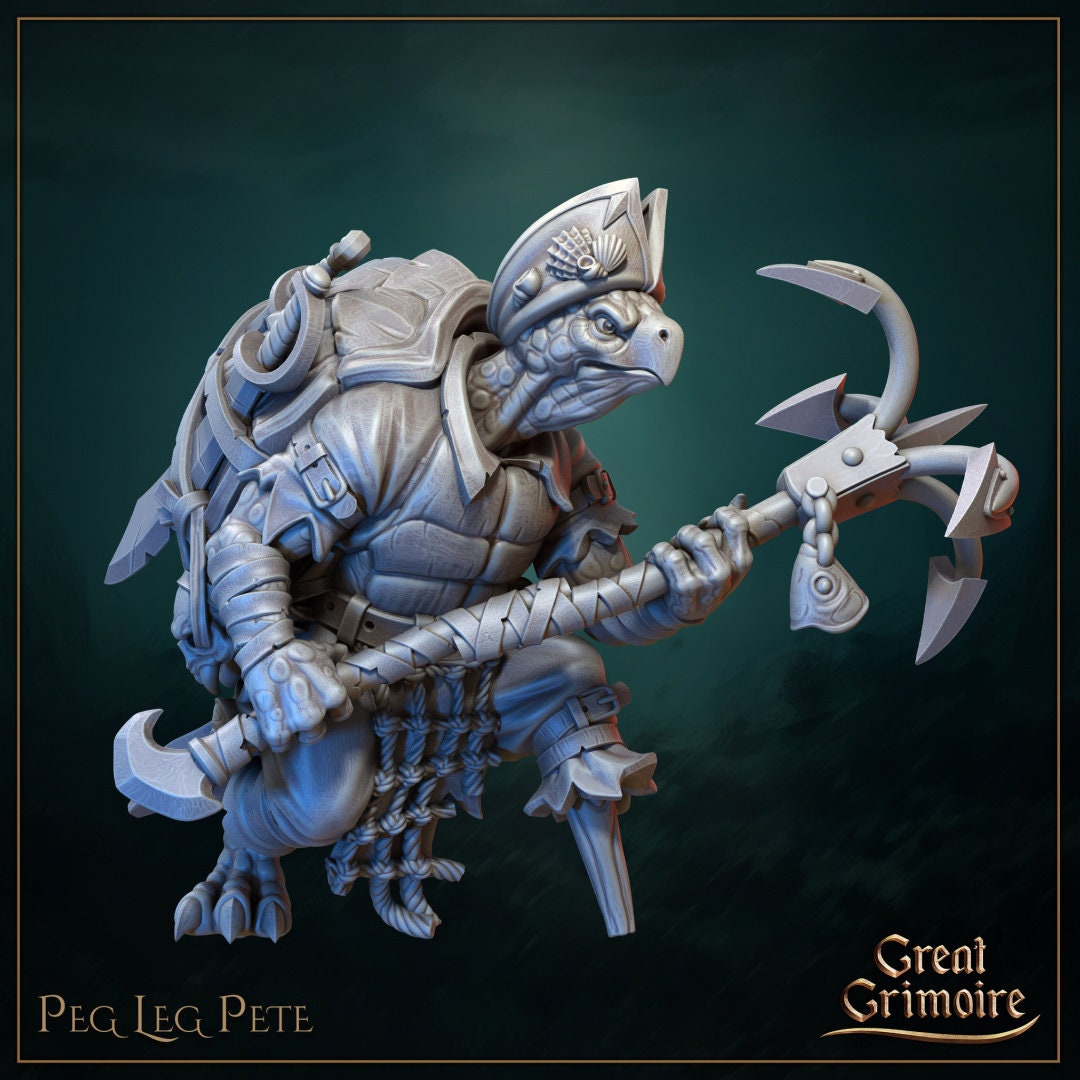 Peg Leg Pete | Turtle Pirate | Great Grimoire | UNPAINTED Miniature in Resin