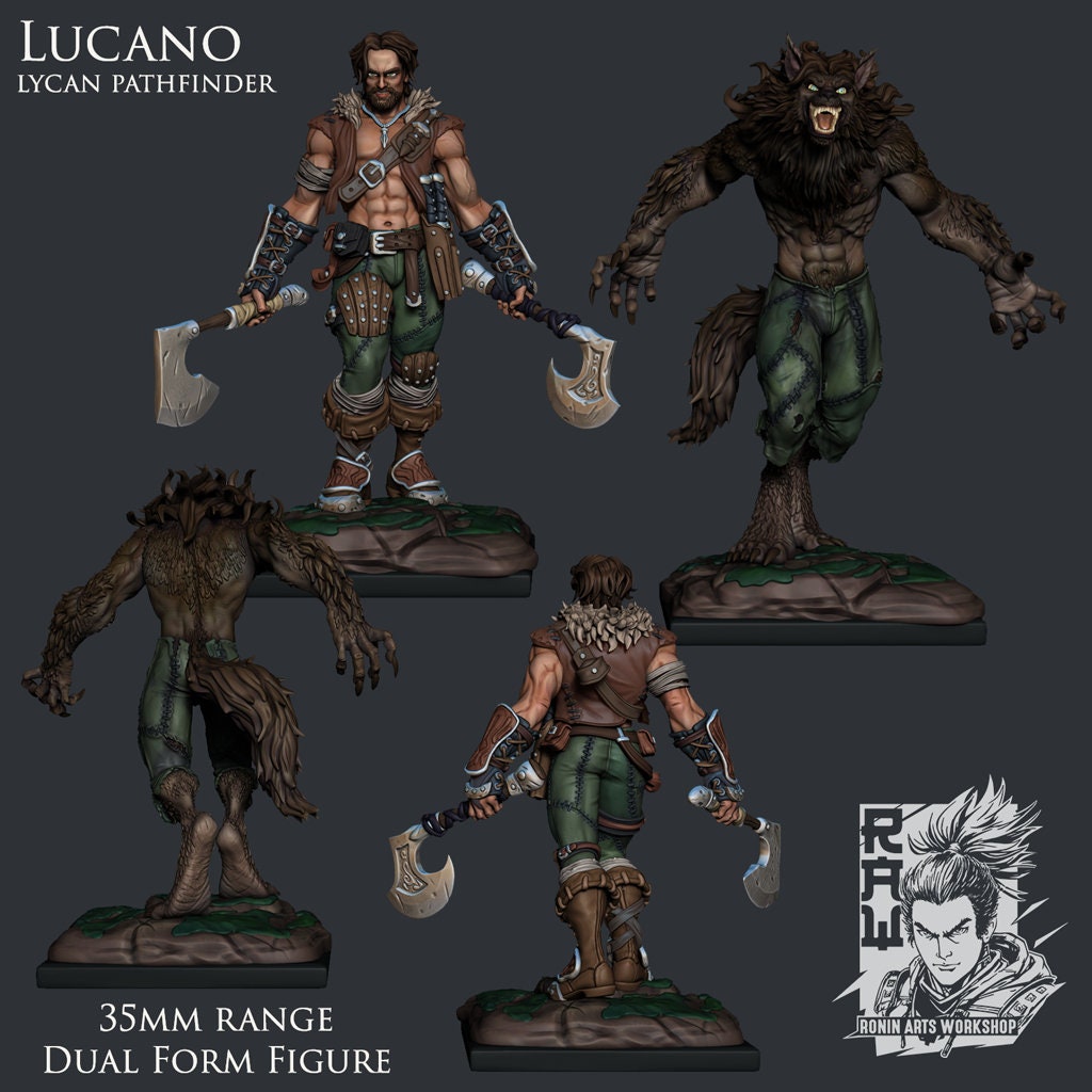 Lucano The Lycan Pathfinder (Dual-form Mini) | Ronin Arts Workshop | UNPAINTED Miniature in Resin