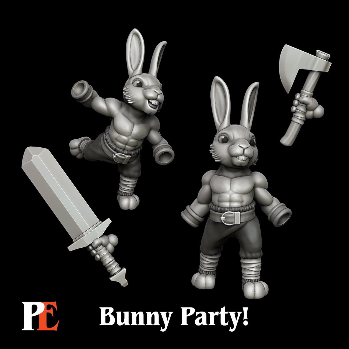 Bunny Barbarian | Bunny Party | Printed Encounters | UNPAINTED Miniature in Resin