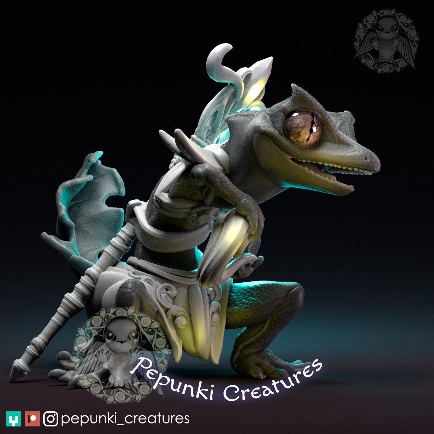 Satanic Leaf Gecko Sorceress | Pepunki Creatures | UNPAINTED Miniature in Resin