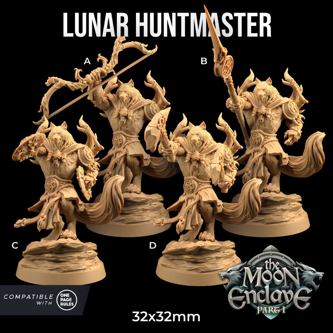 Moon Hunters (4 versions + mounted) | The Moon Enclave | Dragon Trappers Lodge | UNPAINTED Miniature in Resin