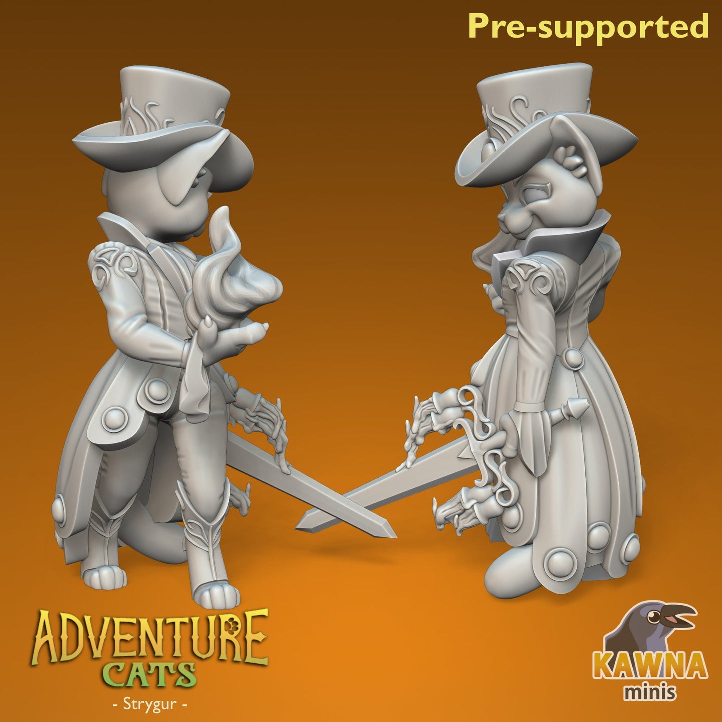 Strygur Sorcerer Cat - Female | Kawna | Adventure Cats | UNPAINTED Miniature in Resin
