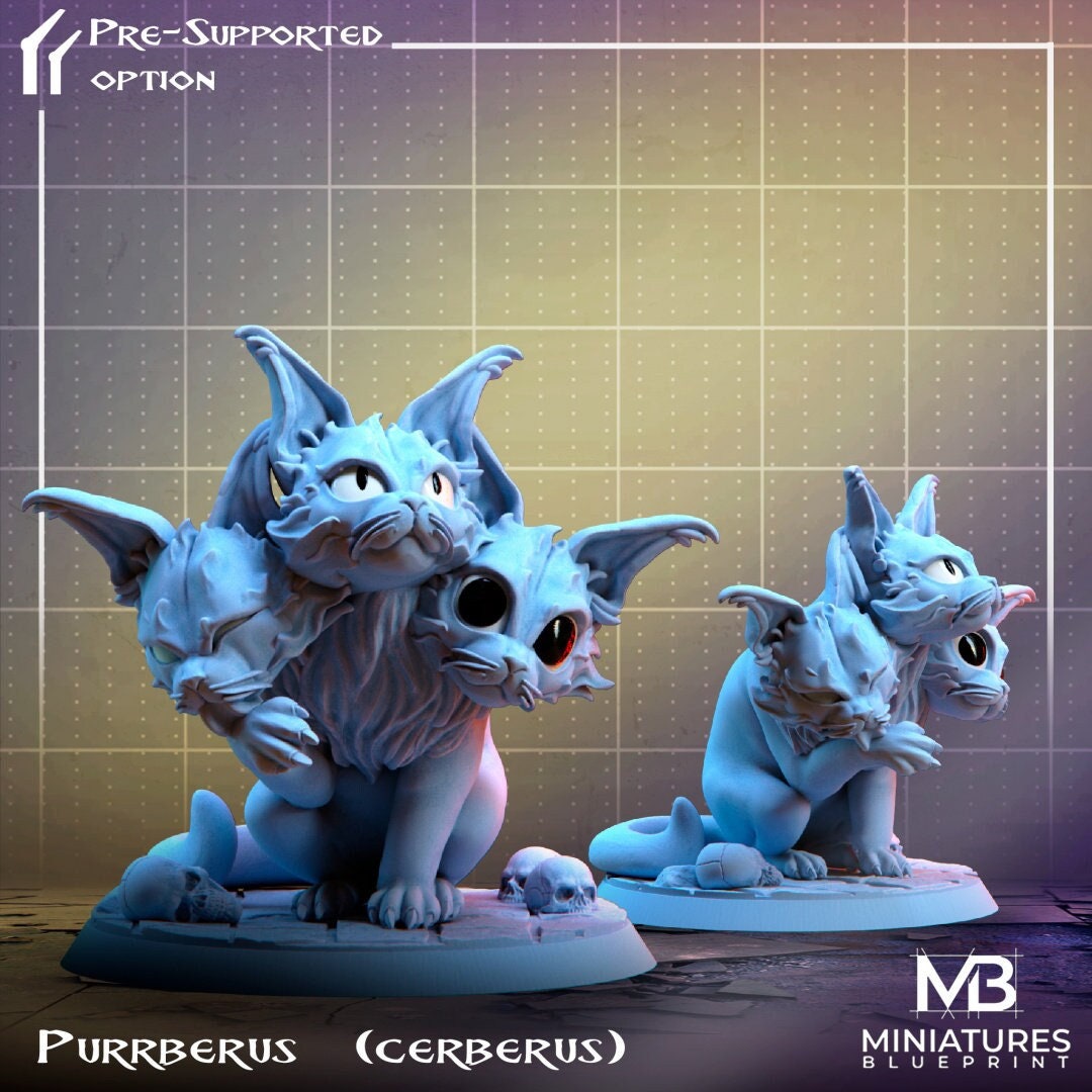 Purrberus (Cerberus Cat) | Greek Gods | Miniatures Blueprint | UNPAINTED Miniature in Resin