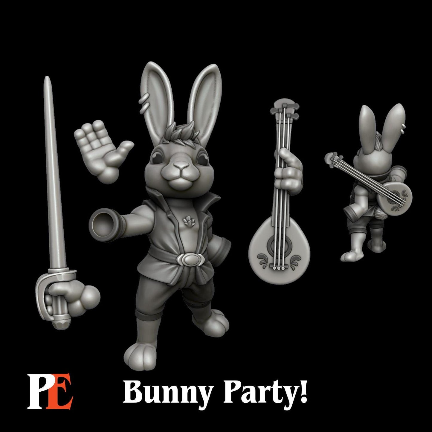 Bunny Bard | Bunny Party | Printed Encounters | UNPAINTED Miniature in Resin