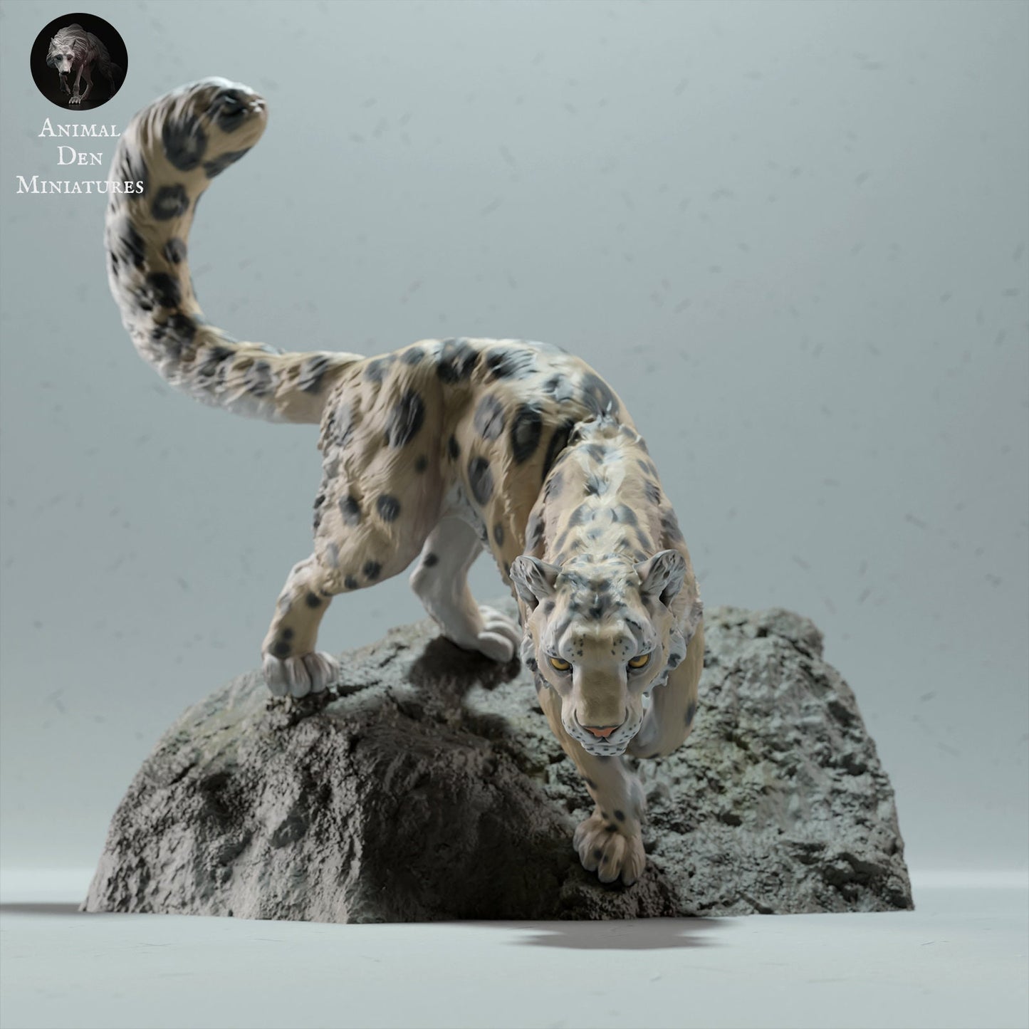 Snow Leopard on a Boulder | Animal Den Miniatures | UNPAINTED Miniature in Resin