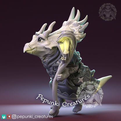 Triceratops Sorceress Lady | Pepunki Creatures | UNPAINTED Miniature in Resin