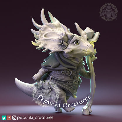 Triceratops Sorceress Lady | Pepunki Creatures | UNPAINTED Miniature in Resin