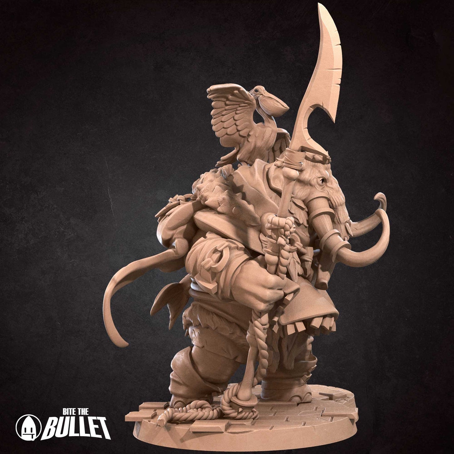 Odron, the Loxodon Hunter + Pelican (2 versions) | Bite the Bullet | UNPAINTED Miniature in Resin