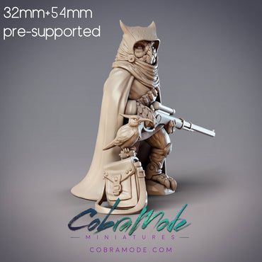 Owlfolk Bounty Hunter | Tamalut, Amaura Hunter | CobraMode | UNPAINTED Miniature in Resin