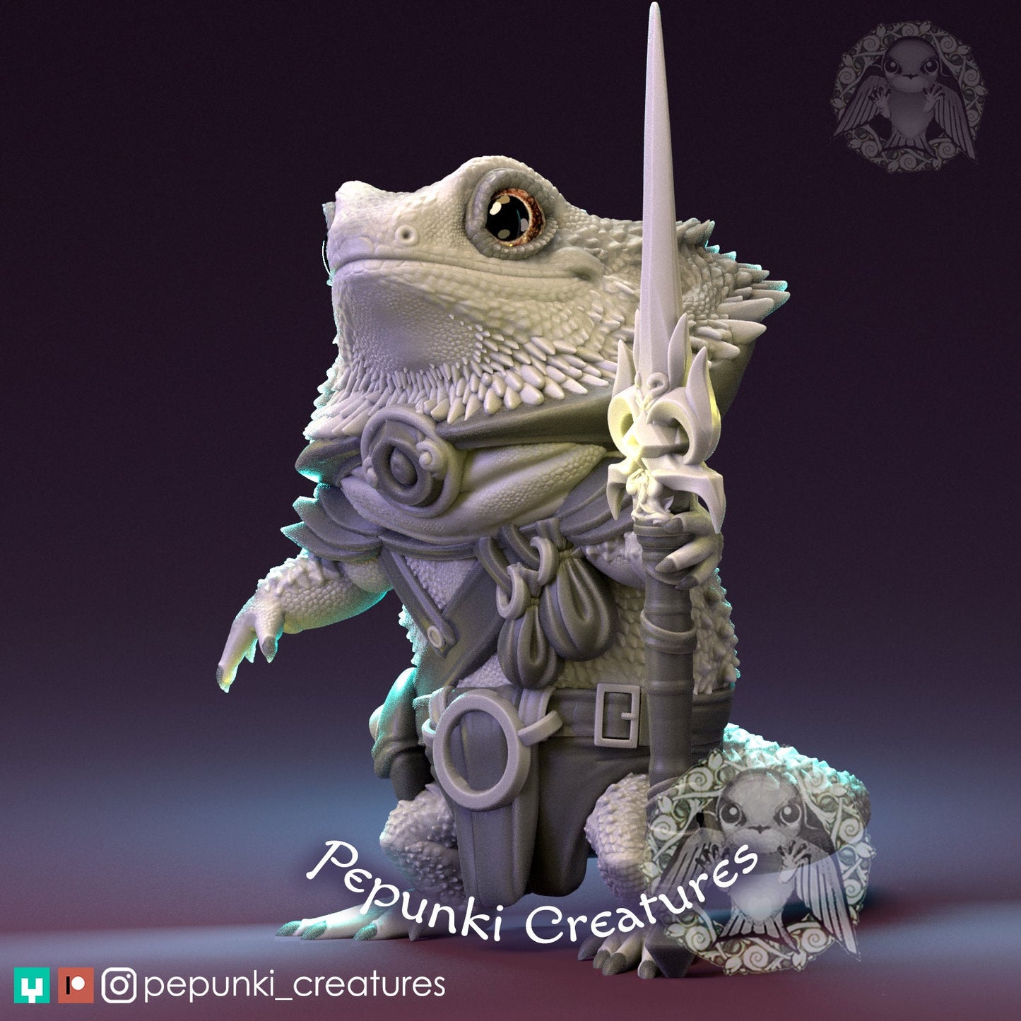 Bearded Dragon Lizard Warrior | Pepunki Creatures | UNPAINTED Miniature in Resin