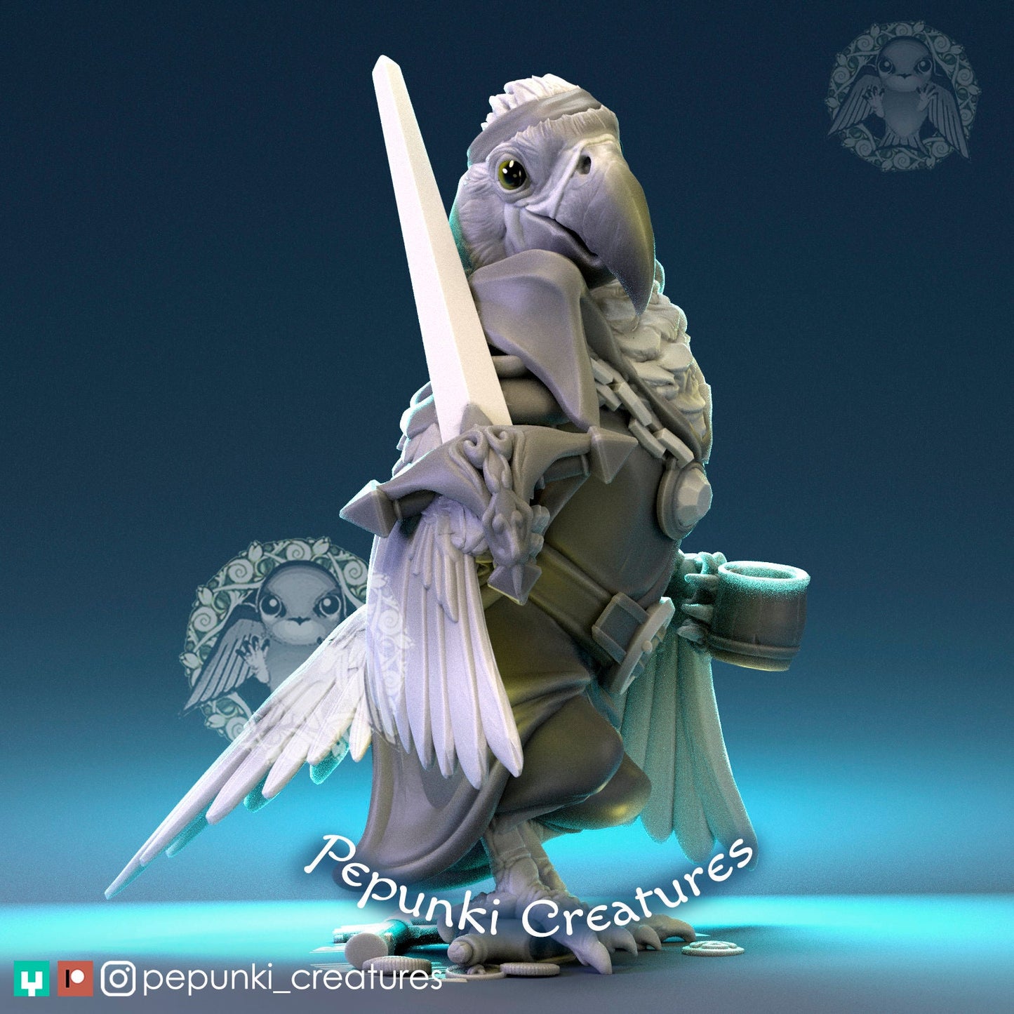 Macaw Pirate Bird | Pepunki Creatures | UNPAINTED Miniature in Resin